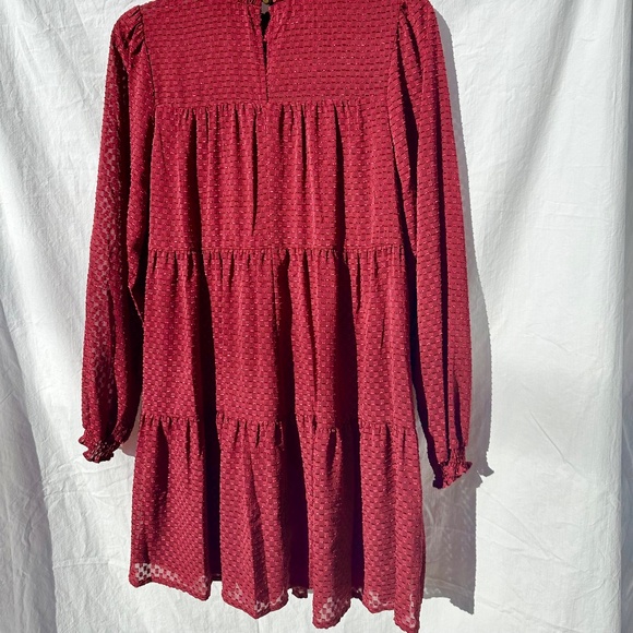 Crimson Red Checkered Velvet Smocked Mini Dress - Picture 3 of 4